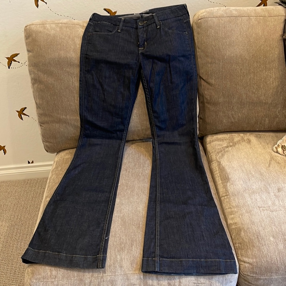 Hudson flare leg jeans, cotton stretch, extra long length